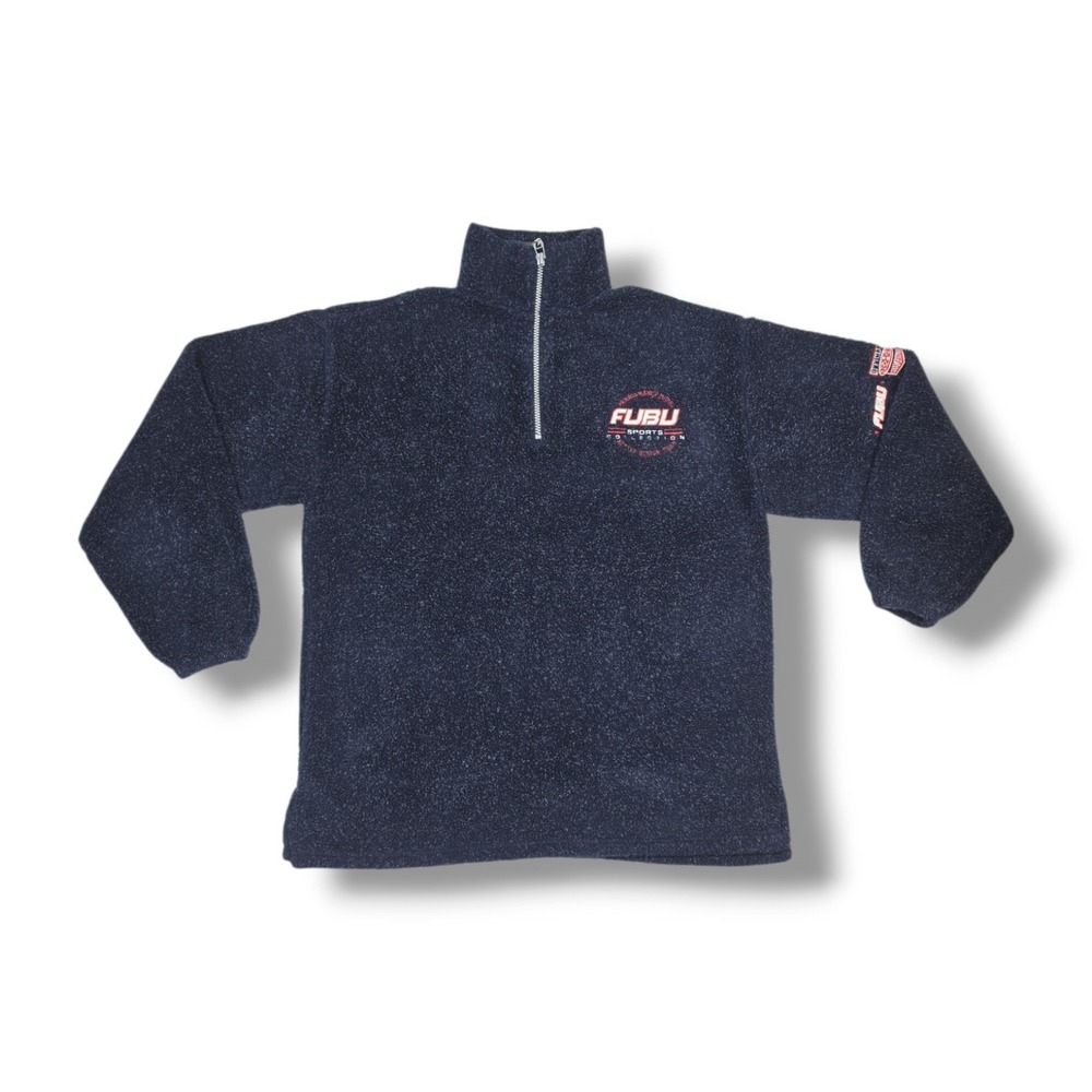 Vintage FUBU Sports 1/4 Zip Navy Thick Sherpa Fleece Sweatshirt Men's 2XL